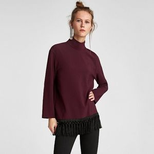 Zara High Neck Tunic Top With Tassels